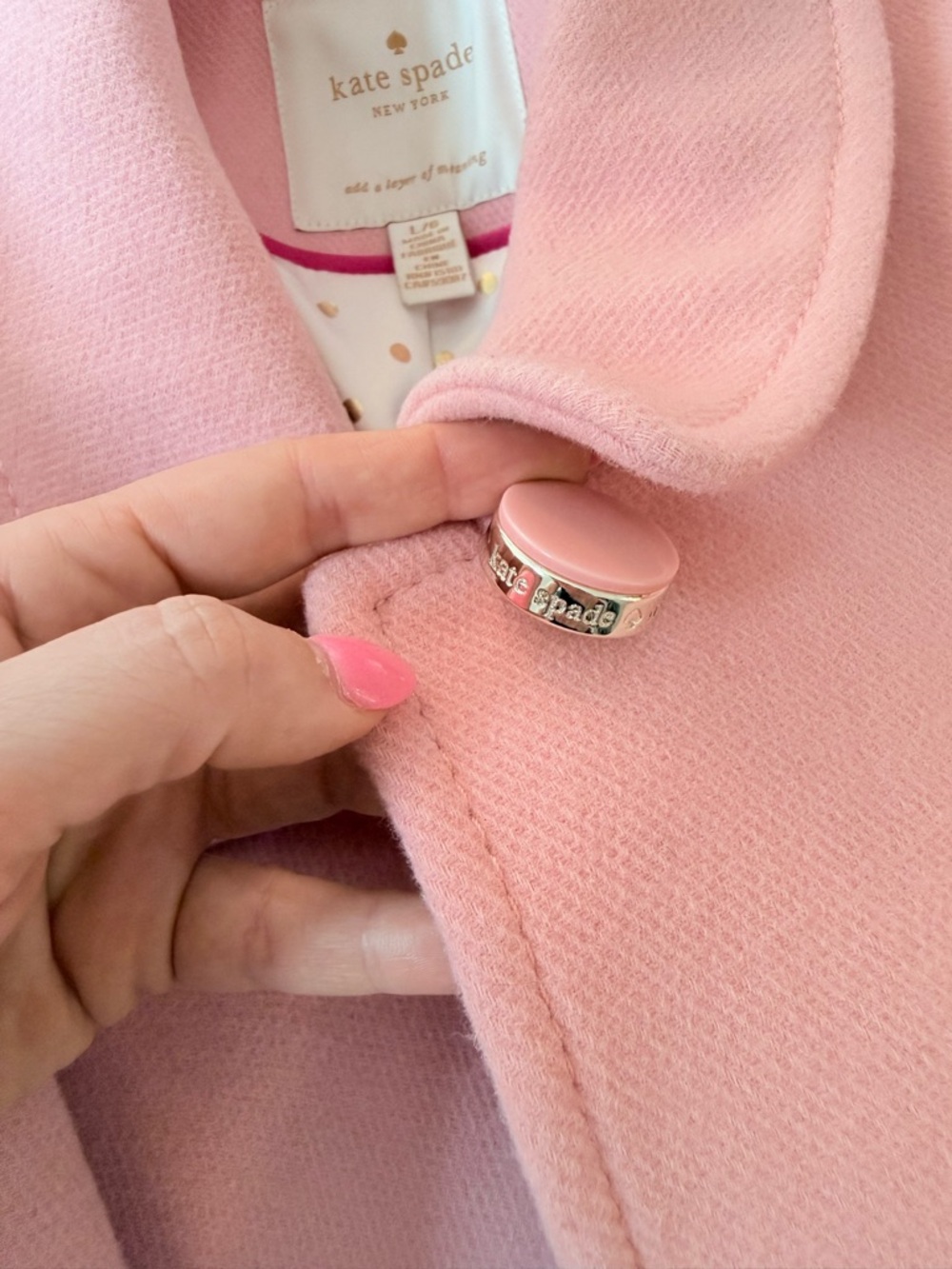 Kate Spade Pink Ruffle Hem Coat Size Large Coquette Balletcore Feminine Spring - Picture 3 of 12